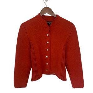 Geiger Women’s Boiled Wool Jacket Size 44/Large Orange Button Cable Knit